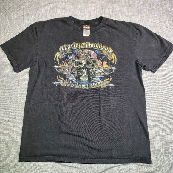 Harley-Davidson Other - Harley Davidson Shirt Size XL Black Orlando Florida Pirate Skull Biker Crew